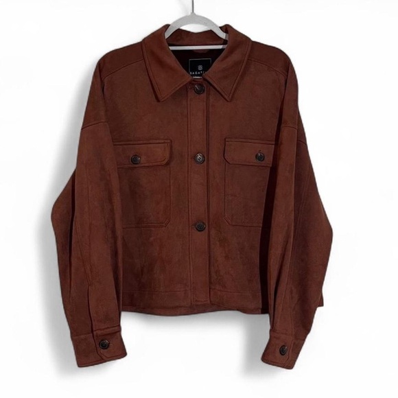 bagatelle Jackets & Blazers - Bagatelle Faux Suede Brown Button Down Jacket Size L Western Boho Chic